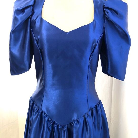 Vintage Alfred Angelo dream maker royal blue all satin dress size S - Picture 2 of 13